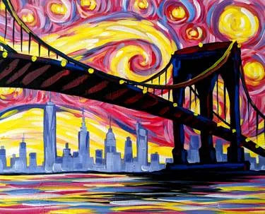 Psychedelic Starry Night Over Brooklyn Bridge