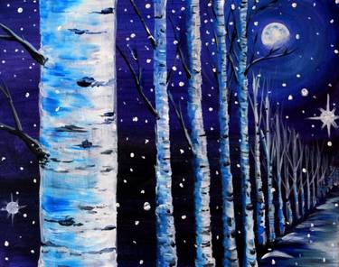 Moonlit Winter Birch Path