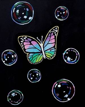 Rainbow Butterfly Among Bubbles